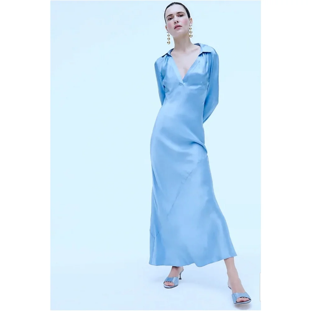 58. J.Crew Limited-edition maxi collared slip dress in shiny crepe - Picture 5 of 13